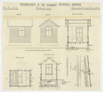 858549 Opstanden, doorsneden, plattegrond en situatie van Wisselpost A van het S.S.-station Baarle-Nassau Grens te ...